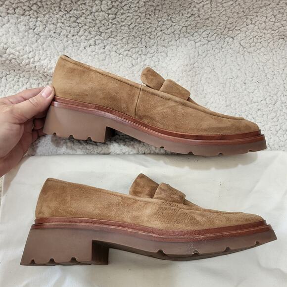 NEW VINCE ROBIN LIGHT FAWN BROWN SUEDE PENNY LOAFERS SIZE 8 - Picture 1 of 5